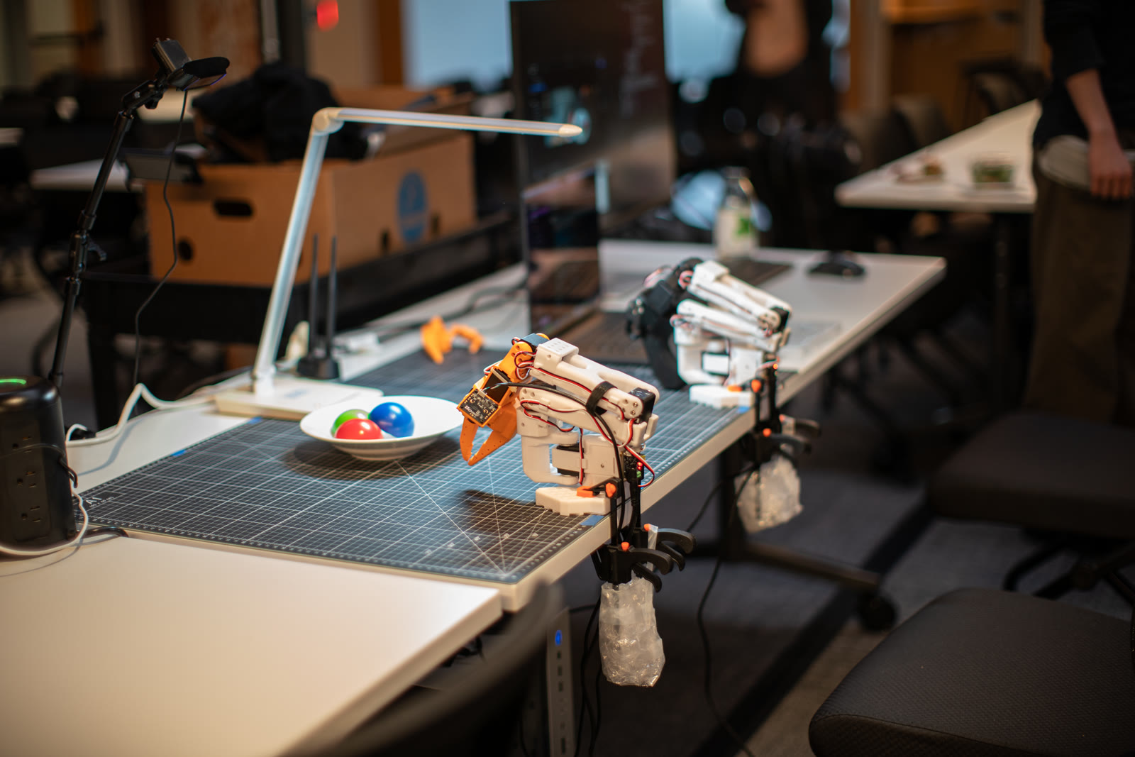 A robotics demonstration on a worktable